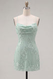 Gele Bodycon gerimpelde spaghettibandjes bloemenborduursel Homecoming Dress