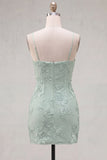 Gele Bodycon gerimpelde spaghettibandjes bloemenborduursel Homecoming Dress