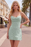 Gele Bodycon gerimpelde spaghettibandjes bloemenborduursel Homecoming Dress