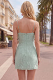 Gele Bodycon gerimpelde spaghettibandjes bloemenborduursel Homecoming Dress