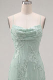 Gele Bodycon gerimpelde spaghettibandjes bloemenborduursel Homecoming Dress