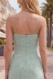Gele Bodycon gerimpelde spaghettibandjes bloemenborduursel Homecoming Dress