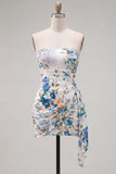 Zwarte rode bloem Sweetheart gerimpelde bloemen strakke korte homecoming jurk met sjerp
