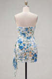 Zwarte rode bloem Sweetheart gerimpelde bloemen strakke korte homecoming jurk met sjerp