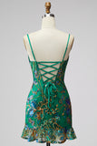 Donkergroene bodycon Bloemen Ritcheerige Korte Homecoming Jurk met kant op de rug
