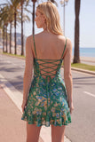 Donkergroene bodycon Bloemen Ritcheerige Korte Homecoming Jurk met kant op de rug