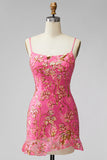 Donkergroene bodycon Bloemen Ritcheerige Korte Homecoming Jurk met kant op de rug