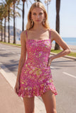 Donkergroene bodycon Bloemen Ritcheerige Korte Homecoming Jurk met kant op de rug