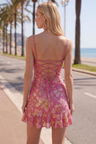 Donkergroene bodycon Bloemen Ritcheerige Korte Homecoming Jurk met kant op de rug