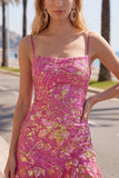 Donkergroene bodycon Bloemen Ritcheerige Korte Homecoming Jurk met kant op de rug