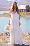 Witte V-hals mouwloze maxi Elopement trouwjurk