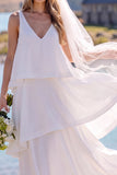 Witte V-hals mouwloze maxi Elopement trouwjurk