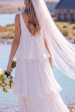 Witte V-hals mouwloze maxi Elopement trouwjurk