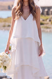 Witte V-hals mouwloze maxi Elopement trouwjurk