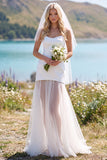 Witte Sheath strapless tule Maxi Elopement trouwjurk