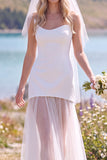 Witte Sheath strapless tule Maxi Elopement trouwjurk