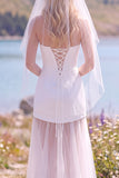 Witte Sheath strapless tule Maxi Elopement trouwjurk