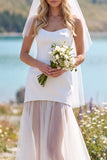 Witte Sheath strapless tule Maxi Elopement trouwjurk
