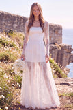 Witte vierkante hals Maxi Elopement trouwjurk met kant