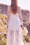 Witte vierkante hals Maxi Elopement trouwjurk met kant