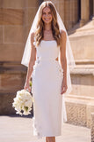 Witte schede met vierkante hals Maxi Elopement trouwjurk met 3D-bloem