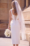 Witte schede met vierkante hals Maxi Elopement trouwjurk met 3D-bloem