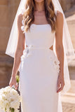 Witte schede met vierkante hals Maxi Elopement trouwjurk met 3D-bloem