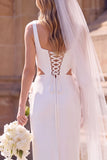 Witte schede met vierkante hals Maxi Elopement trouwjurk met 3D-bloem