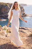 Witte Sheath Round Neck Maxi Elopement Trouwjurk