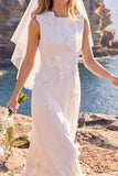 Witte Sheath Round Neck Maxi Elopement Trouwjurk