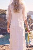 Witte Sheath Round Neck Maxi Elopement Trouwjurk