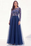 Chiffon groene A-lijn bateau hals bloemenjurk Mother Of the Bride met lange mouwen