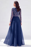 Chiffon groene A-lijn bateau hals bloemenjurk Mother Of the Bride met lange mouwen