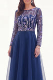 Chiffon groene A-lijn bateau hals bloemenjurk Mother Of the Bride met lange mouwen