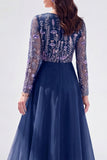 Chiffon groene A-lijn bateau hals bloemenjurk Mother Of the Bride met lange mouwen