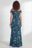Off-the-shoulder groene bloem zeemeermin gerimpeld lange moeder van de bruid jurk met split
