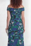 Off-the-shoulder groene bloem zeemeermin gerimpeld lange moeder van de bruid jurk met split