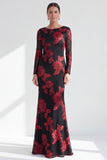 Rode Zeemeermin Bateau Neck Bloemen Lange Moeder van de Bruid Jurk