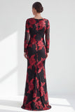Rode Zeemeermin Bateau Neck Bloemen Lange Moeder van de Bruid Jurk