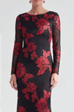Rode Zeemeermin Bateau Neck Bloemen Lange Moeder van de Bruid Jurk