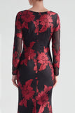 Rode Zeemeermin Bateau Neck Bloemen Lange Moeder van de Bruid Jurk