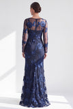 Rode Zeemeermin Bateau Neck Bloemen Lange Moeder van de Bruid Jurk