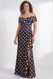 Off-the-shoulder zeemeermin zwarte bloemen met ruches lange moeder van de bruid jurk met split