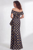 Off-the-shoulder zeemeermin zwarte bloemen met ruches lange moeder van de bruid jurk met split