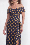 Off-the-shoulder zeemeermin zwarte bloemen met ruches lange moeder van de bruid jurk met split