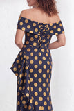 Off-the-shoulder zeemeermin zwarte bloemen met ruches lange moeder van de bruid jurk met split