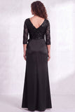 Zwarte V-hals gerimpelde zeemeermin met ruches pailletten Lange moeder van de bruid jurk met split