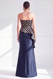 Goudstipte strapless zeemeermin met gerimpelde lange moeder van de bruid jurk
