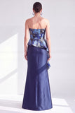 Goudstipte strapless zeemeermin met gerimpelde lange moeder van de bruid jurk