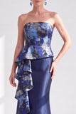 Goudstipte strapless zeemeermin met gerimpelde lange moeder van de bruid jurk